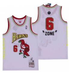 Men B&R Remix Jersey Hawks 6 Zone White Throwback Jersey Men B&R Remix Jersey Hawks 6 Zone White Throwback Jersey