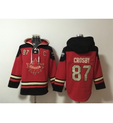 Men Team Canada 87 Sidney Crosby Red Black Ageless Must Have Lace Up Pullover Hoodie