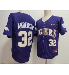 Men LSU Tigers #32 Kade Anderson Purple Baseball Stitched Jersey