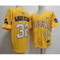 Men LSU Tigers #32 Kade Anderson Yellow Baseball Stitched Jersey