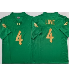 Men Notre Dame Fighting Irish #4 Love Green Gold Stitched NCAA Jersey