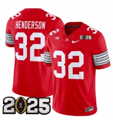 Men's Ohio State Buckeyes #32 TreVeyon Henderson Red 2025 CFP Final Patch F.U.S.E. Vapor Limited Stitched Football Jersey Men's Ohio State Buckeyes #32 TreVeyon Henderson Red 2025 CFP Final Patch F.U.S.E. Vapor Limited Stitched Football Jersey