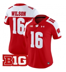 Women Wisconsin Badgers 16 Russell Wilson Red Alternate 2024 Vapor Limited Jersey All Stitched