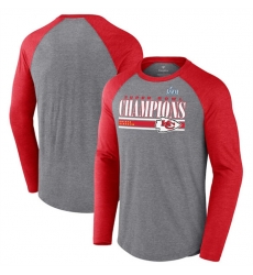 Men's Kansas City Chiefs Gray Red Super Bowl LVII Champions Perfect Addition Tri-Blend Raglan Long Sleeve T-Shirt Men's Kansas City Chiefs Gray Red Super Bowl LVII Champions Perfect Addition Tri-Blend Raglan Long Sleeve T-Shirt
