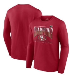Men San Francisco 49ers Scarlet 2023 NFC Champions Hometown Not Done Long Sleeve T Shirt Men San Francisco 49ers Scarlet 2023 NFC Champions Hometown Not Done Long Sleeve T Shirt