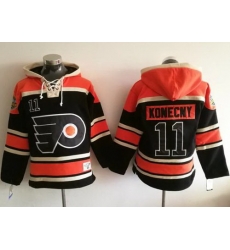 Men Philadelphia Flyers 11 Travis Konecny Black Sawyer Hooded Sweatshirt Stitched NHL Jersey Men Philadelphia Flyers 11 Travis Konecny Black Sawyer Hooded Sweatshirt Stitched NHL Jersey
