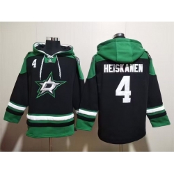 Men Dallas Stars 4 Miro Heiskanen Black Green Lace Up Pullover Hoodie