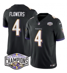 Men Baltimore Ravens 4 Zay Flowers Black F U S E 2024 AFC North Division Champions Vapor Limited Football Jersey Men Baltimore Ravens 4 Zay Flowers Black F U S E 2024 AFC North Division Champions Vapor Limited Football Jersey