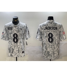 Men Baltimore Ravens 8 Lamar Jackson 2024 F U S E Arctic Camo Salute To Service Limited Stitched Football Jersey Men Baltimore Ravens 8 Lamar Jackson 2024 F U S E Arctic Camo Salute To Service Limited Stitched Football Jersey