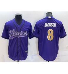 Men Baltimore Ravens 8 Lamar Jackson Purple Gold With Patch Cool Base Stitched Baseball Jersey Men Baltimore Ravens 8 Lamar Jackson Purple Gold With Patch Cool Base Stitched Baseball Jersey