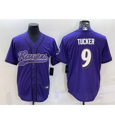 Men Baltimore Ravens 9 Justin Tucker Purple With Patch Cool Base Stitched Baseball Jersey Men Baltimore Ravens 9 Justin Tucker Purple With Patch Cool Base Stitched Baseball Jersey