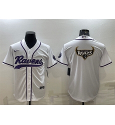Men Baltimore Ravens White Team Big Logo With Patch Cool Base Stitched Baseball Jersey Men Baltimore Ravens White Team Big Logo With Patch Cool Base Stitched Baseball Jersey