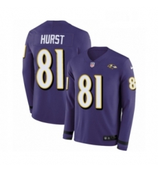 Mens Nike Baltimore Ravens 81 Hayden Hurst Limited Purple Therma Long Sleeve NFL Jersey Mens Nike Baltimore Ravens 81 Hayden Hurst Limited Purple Therma Long Sleeve NFL Jersey