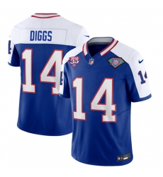 Men Buffalo Bills 14 Stefon Diggs Blue White 35th And 75th Patch 2023 F U S E Throwback Vapor Untouchable Limited Stitched Jersey Men Buffalo Bills 14 Stefon Diggs Blue White 35th And 75th Patch 2023 F U S E Throwback Vapor Untouchable Limited Stitched Jersey