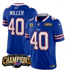 Men Buffalo Bills 40 Von Miller Blue 2023 F U S E AFC East Champions With 4 Star C Ptach Stitched Football Jersey Men Buffalo Bills 40 Von Miller Blue 2023 F U S E AFC East Champions With 4 Star C Ptach Stitched Football Jersey