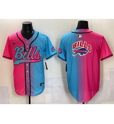 Men Buffalo Bills Team Big Logo Pink Blue Limited Stitched Baseball Jersey