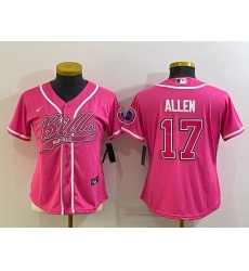 Women Buffalo Bills 17 Josh Allen Pink With Patch Cool Base Stitched Baseball Jersey Women Buffalo Bills 17 Josh Allen Pink With Patch Cool Base Stitched Baseball Jersey
