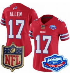 Women Buffalo Bills 17 Josh Allen Red 2025 F U S E Farewell Season Gold Shield Patch Stitched Football Jersey