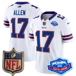 Youth Buffalo Bills 17 Josh Allen White 2025 F U S E Farewell Season Gold Shield Patch Stitched Football Jersey