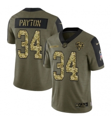 Men Chicago Bears 34 Walter Payton 2021 Salute To Service Olive Camo Limited Stitched Jersey Men Chicago Bears 34 Walter Payton 2021 Salute To Service Olive Camo Limited Stitched Jersey
