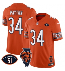 Men Chicago Bears 34 Walter Payton Orange F U S E With Illinois And No 51 Patch Stitched Football Jersey Men Chicago Bears 34 Walter Payton Orange F U S E With Illinois And No 51 Patch Stitched Football Jersey
