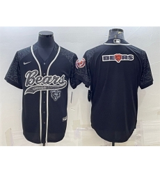Men Chicago Bears Black Reflective Team Big Logo With Patch Cool Base Stitched Baseball Jersey Men Chicago Bears Black Reflective Team Big Logo With Patch Cool Base Stitched Baseball Jersey