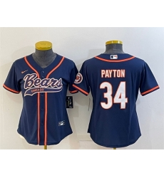 Women Chicago Bears 34 Walter Payton Navy With Patch Cool Base Stitched Baseball Jersey Women Chicago Bears 34 Walter Payton Navy With Patch Cool Base Stitched Baseball Jersey