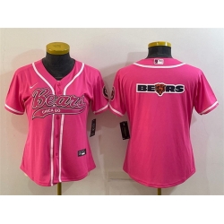 Women Chicago Bears Pink Team Big Logo With Patch Cool Base Stitched Baseball Jersey