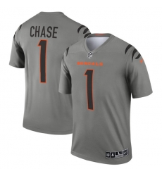 Men Cincinnati Bengals 1 Ja 27Marr Chase Gray Stitched Football Jersey Men Cincinnati Bengals 1 Ja 27Marr Chase Gray Stitched Football Jersey