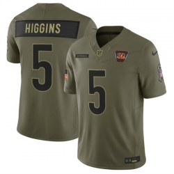 Men Cincinnati Bengals 5 Tee Higgins Olive 2025 F U S E  Salute to Service Limited Stitched Football Jersey