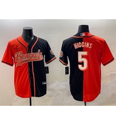 Men Cincinnati Bengals 5 Tee Higgins Orange Black Split With Patch Cool Base Stitched Baseball Jersey