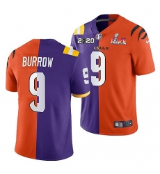 Men Cincinnati Bengals X LSU Tigers 9 Joe Burrow 2022 Purple Orange Split Super Bowl LVI Stitched Jerse Men Cincinnati Bengals X LSU Tigers 9 Joe Burrow 2022 Purple Orange Split Super Bowl LVI Stitched Jerse