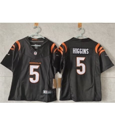Women Cincinnati Bengals 5 Tee Higgins Black F U S E  Stitched Vapor Football Jersey 