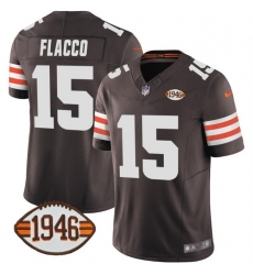 Men Cleveland Browns 15 Joe Flacco Brown 2025 F U S E  With 1946 75th Anniversary Patch Vapor Limited Stitched Football Jersey