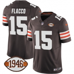 Men Cleveland Browns 15 Joe Flacco Brown 2025 F U S E  With 1946 75th Anniversary Patch Vapor Limited Stitched Football Jersey