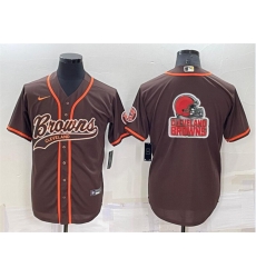 Men Cleveland Browns Brown Team Big Logo With Patch Cool Base Stitched Baseball Jersey Men Cleveland Browns Brown Team Big Logo With Patch Cool Base Stitched Baseball Jersey