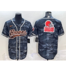 Men Cleveland Browns Grey Camo Team Big Logo With Patch Cool Base Stitched Baseball Jersey Men Cleveland Browns Grey Camo Team Big Logo With Patch Cool Base Stitched Baseball Jersey