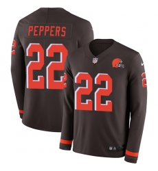 Nike Browns #22 Jabrill Peppers Brown Team Color Men Stitched NFL Limited Therma Long Sleeve Jersey Nike Browns #22 Jabrill Peppers Brown Team Color Men Stitched NFL Limited Therma Long Sleeve Jersey