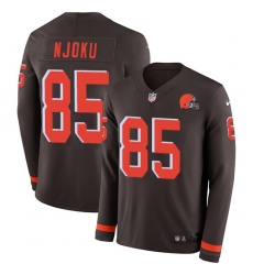 Nike Browns #85 David Njoku Brown Team Color Men Stitched NFL Limited Therma Long Sleeve Jersey Nike Browns #85 David Njoku Brown Team Color Men Stitched NFL Limited Therma Long Sleeve Jersey