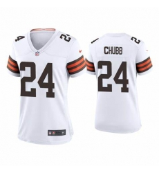 Women Cleveland Browns #24 Nick Chubb White Stitched Jerseys Women Cleveland Browns #24 Nick Chubb White Stitched Jerseys