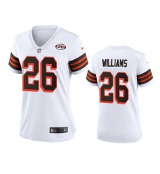 Women Cleveland Browns 26 Greedy Williams Nike 1946 Collection Alternate Game Limited NFL Jersey White Women Cleveland Browns 26 Greedy Williams Nike 1946 Collection Alternate Game Limited NFL Jersey White