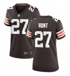 Women Cleveland Browns 27 Kareem Hunt Brown Stitched Jersey 28Run Small 29 Women Cleveland Browns 27 Kareem Hunt Brown Stitched Jersey 28Run Small 29