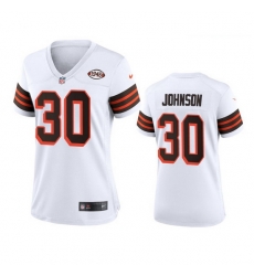 Women Cleveland Browns 30 D 27Ernest Johnson Nike 1946 Collection Alternate Game Limited NFL Jersey White Women Cleveland Browns 30 D 27Ernest Johnson Nike 1946 Collection Alternate Game Limited NFL Jersey White