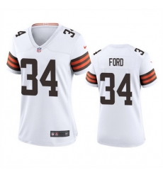 Women Cleveland Browns 34 Jerome Ford White Stitched Jersey 28Run Small 29 Women Cleveland Browns 34 Jerome Ford White Stitched Jersey 28Run Small 29