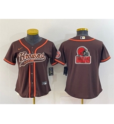 Women Cleveland Browns Brown Team Big Logo With Patch Cool Base Stitched Baseball Jersey Women Cleveland Browns Brown Team Big Logo With Patch Cool Base Stitched Baseball Jersey