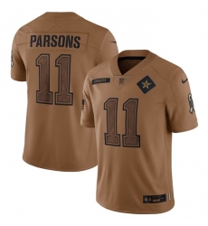 Men Dallas Cowboys 11 Micah Parsons 2023 Brown Salute To Service Limited Stitched Football Jersey Men Dallas Cowboys 11 Micah Parsons 2023 Brown Salute To Service Limited Stitched Football Jersey