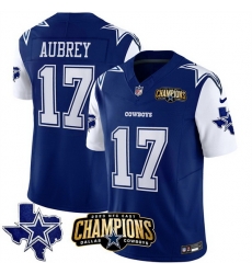 Men Dallas Cowboys 17 Brandon Aubrey Blue White 2023 F U S E NFC East Champions Patch Stitched Football Jersey Men Dallas Cowboys 17 Brandon Aubrey Blue White 2023 F U S E NFC East Champions Patch Stitched Football Jersey