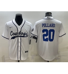 Men Dallas Cowboys 20 Tony Pollard White With Patch Cool Base Stitched Baseball Jersey Men Dallas Cowboys 20 Tony Pollard White With Patch Cool Base Stitched Baseball Jersey