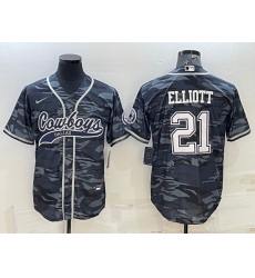 Men Dallas Cowboys 21 Ezekiel Elliott Grey Camo With Patch Cool Base Stitched Baseball Jersey Men Dallas Cowboys 21 Ezekiel Elliott Grey Camo With Patch Cool Base Stitched Baseball Jersey