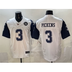 Men Dallas Cowboys 3 George pickens White F U S E  94 Marshawn Kneeland Memorial Patch Thanksgiving Vapor Limited Stitched Football Jersey
